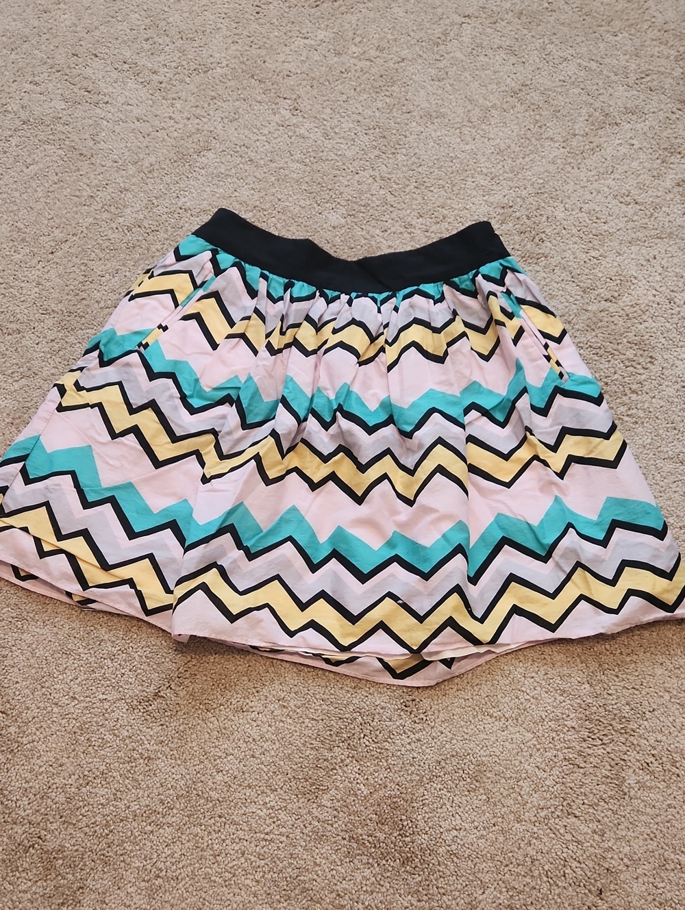 Cynthia Rowley Chevron Circle Skirt in Pink, Teal & Yellow with Black Waistband